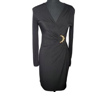 Charter Club Women's PP Black Wrap Dress Mobwife Y2K Career Office Femenine Goth